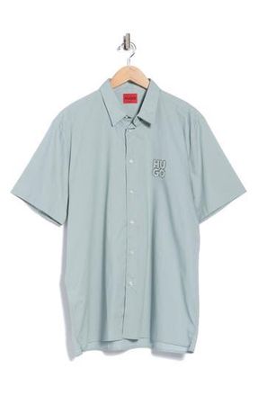BOSS Ebor Short Sleeve Button-up Shirt in Open Grey at Nordstrom Rack, Size Xx-Large
