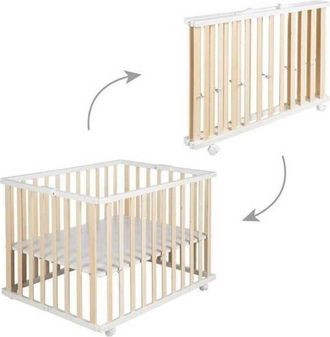 Roba Parc Beb&eacute; Plegable Roba 75 X 100 Cm Madera Natural/blanco 2 Alturas Con Ruedas