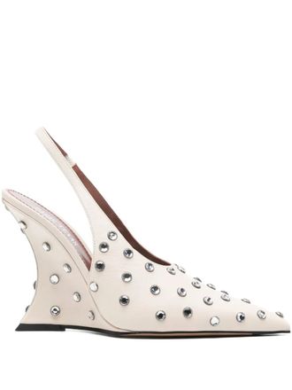PARIS TEXAS Nina crystal slingback - women - Calf Leather/Calf Leather/Calf Leather - 37.5 - Neutrals