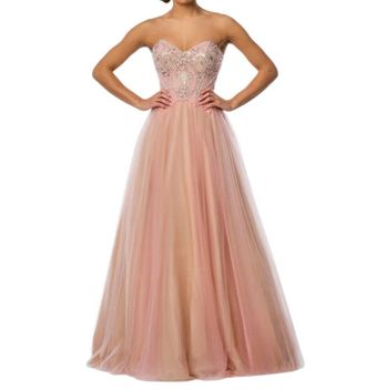 Terani Couture Sequin Sweetheart Prom Dress In Coral/nude
