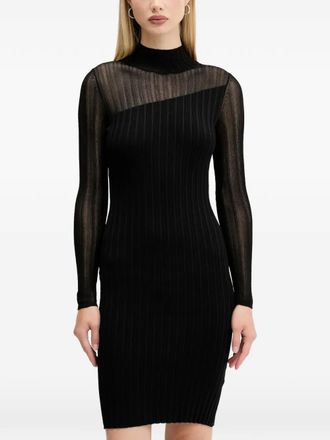 HUGO BOSS Siclaminy ribbed mesh-panel mini dress - Zwart