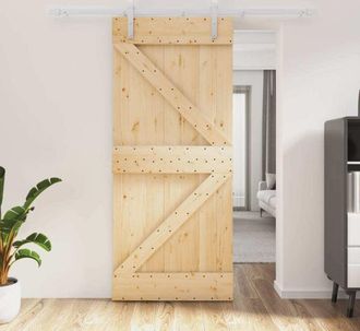 vidaXL Puerta Corredera Con Herrajes Madera Maciza De Pino 90x210 Cm Vidaxl