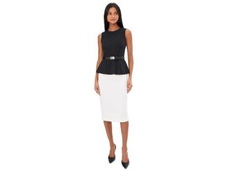 Calvin Klein Sleevless Colorblock Belted Midi Womens Dress Black Cream : 14, Polyester/Spandex