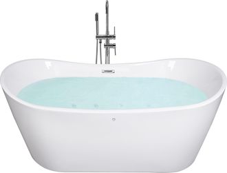 Beliani Ba&ntilde;era De Hidromasaje Independiente De Acr&iacute;lico Blanco Led 168 Cm Moderno Jets De Masaje Spa Antigua