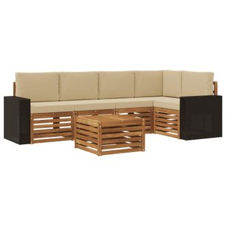 vidaXL Conjunto De Sof&aacute; Seccional Con Coj&iacute;n 6 Pcs Natural Y Beige Vidaxl