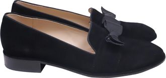 Stuart Weitzman Keegan Bow Flat Loafers in Black Suede