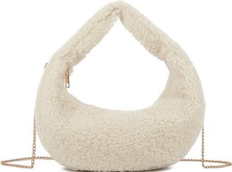 Generic Teddy Fleece Hobo Shoulder Bag, Brown Faux Fur, Chain Strap, Crescent Shape, Plush Winter Crossbody Handbag (Ivory)