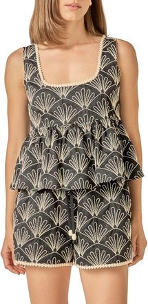 English Factory Embroidered Babydoll Top in Black/white at Nordstrom, Size X-Large