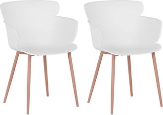 Beliani Conjunto De 2 Sillas De Comedor De Material Sint&eacute;tico Blanco Patas De Metal Respaldo Ergon&oacute;mico Sala De Estar Moderna Sumkley