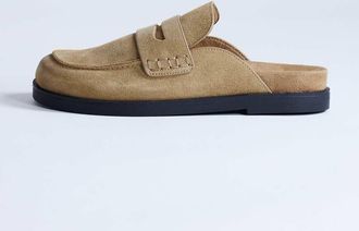 Topshop Addie - Sabot stile mocassino in vero camoscio color tortora-Neutro