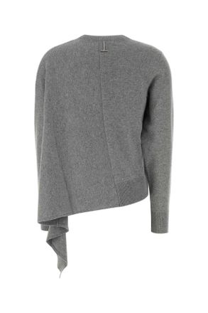 Alexander McQueen Womens Grey Cashmere Blend Sweater Palegreymelange Asymmet Crwnk Jumper Maglieria