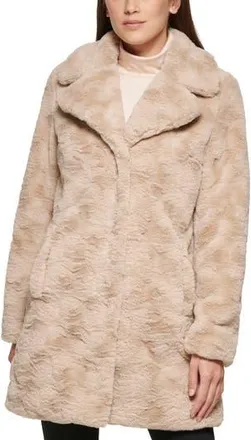 Kenneth Cole Notch Collar Faux Fur Coat in Champagne at Nordstrom Rack, Size X-Small