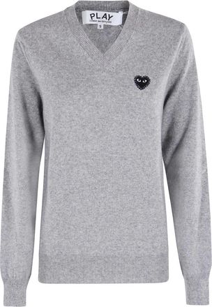 Comme Des Gar&ccedil;ons Knit Rhinestone Emblem - Heren - V-hals truien - Grijs - XS - Truien & Vesten