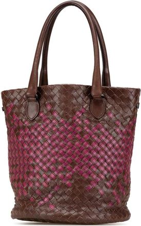 Bottega Veneta Pre-owned Tote Bags, female, Brown, Size: ONE SIZE Pre-owned Bicolor Nappa Intrecciato Bucket Bag