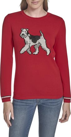 Tommy Hilfiger Womens Pullover Crewneck Everyday Sweater, Scarlet Multi Terrier, Small