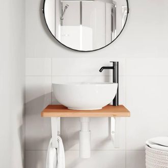 Berkfield Home Elegant Basin Shelf Wall Mounted Steel & Solid Wood Beech in Brown