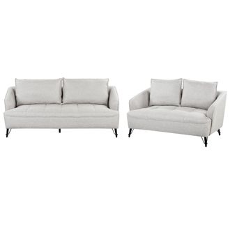 Beliani Conjunto De Sof&aacute;s De Tela Modernos De 2 Y 3 Plazas Con Cojines Adicionales Hobro Gris