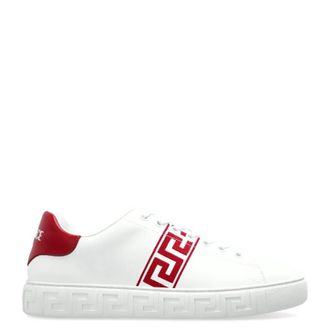 Versace La Greca Logo Print Leather Sneakers, Brand Size 36 ( US Size 6 )