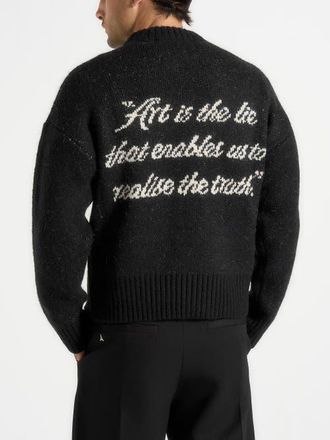 Mani&egrave;re De Voir Kamil Art Slogan Brushed Knit Jumper in Black at Nordstrom, Size Medium