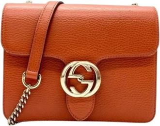 Gucci Pre-owned Cross Body Bags, female, Orange, Size: ONE SIZE Pre-owned Leather Cross Body Bag