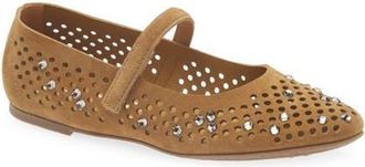 Pedro Garcia Anica Crystal Perforated Mary Jane Flat in Alpaca Castoro at Nordstrom, Size 39.5