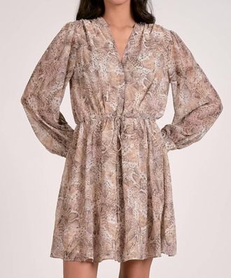 Elan Hilarie Snake Print Woven With Tie Waist Dress In Natural