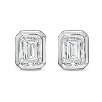 Diana M. Jewels 14Kt White Gold 1.00 cts Lab Grown Emerald Diamond Bezel Studs