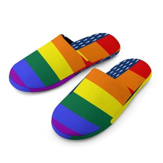Generic Rainbow Flag LGBT U.S.A Mens Cozy Memory Foam Slippers Warm Cotton House Shoes Comfy Slipper for Indoor Outdoor