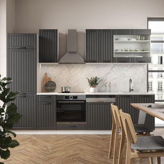 Vicco Mueble De Cocina Fame-line, Antracita Casa De Campo/blanco, 300 Cm Sin Encimera, Vicco