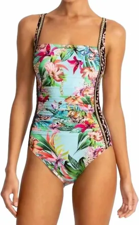 Johnny Was Marilyn Ruched One Piece In Miller Tigre Scarf Print