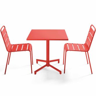Oviala Conjunto de mesa y 2 sillas de jard&iacute;n de metal de 70 cm rojo