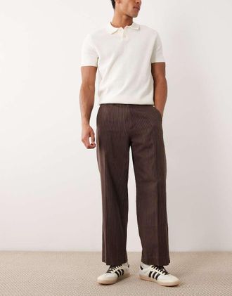 Abercrombie & Fitch Pantaloni ampi marroni a righe-Marrone