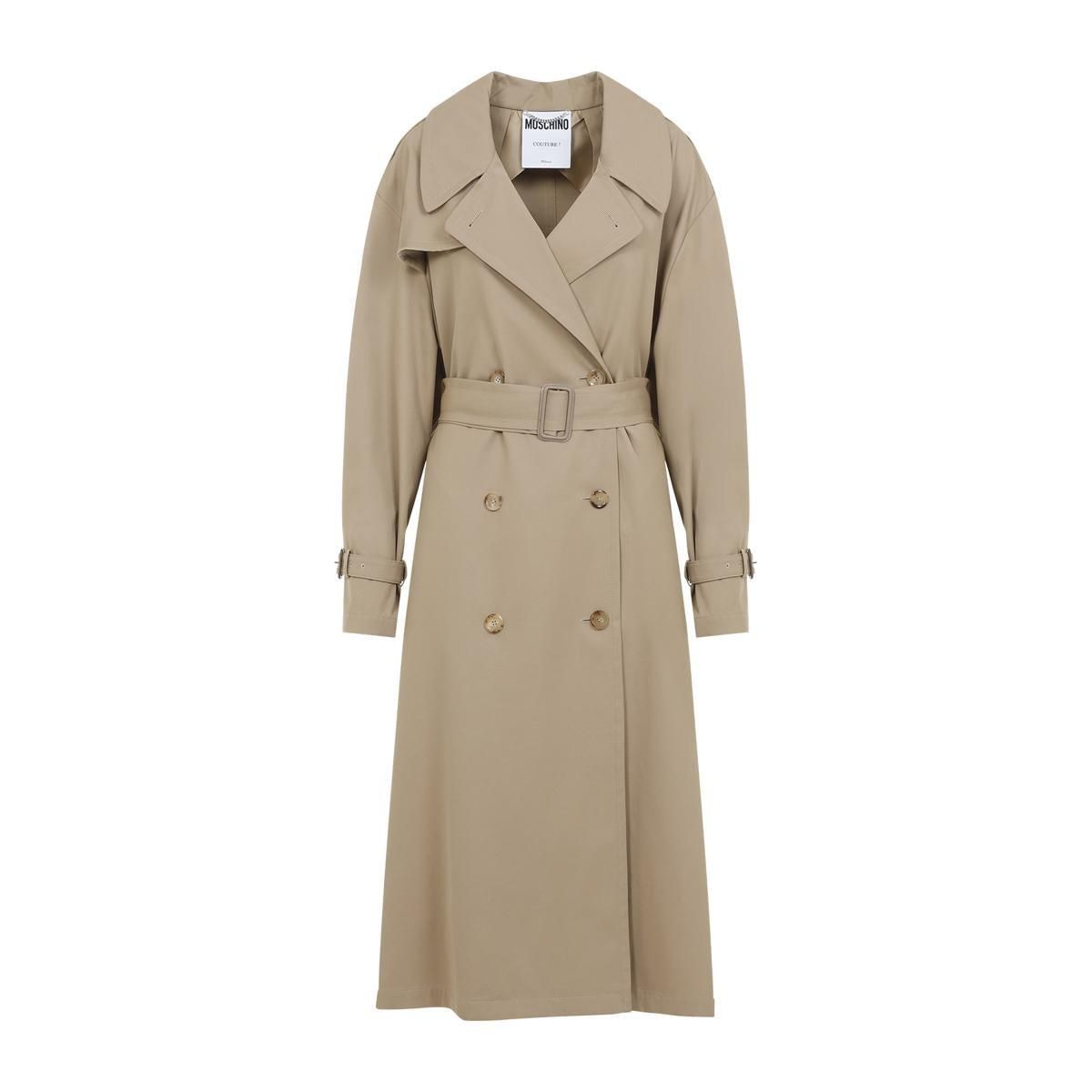 コート MOSCHINO Women Trench Coats V0601 05130082 Beige Moschino Moschino Beige Cotton Blend Trench Coat Women