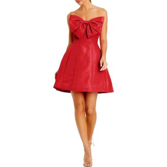 Mac Duggal Strapless Oversized Bow Fit & Flare Mini Dress in Red at Nordstrom, Size 10