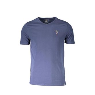 Aeronautica Blauw Katoen Logo T-shirt V-hals - Heren - T-shirts - Blauw - XL - Katoen - Tops