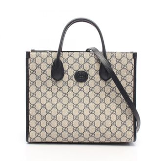Gucci Ivory Navy Pvc Leather Handbag Tote Bag (Pre-Owned)