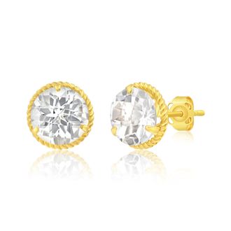 MAX + STONE 14k Yellow or White Gold 8mm Roped Halo Gemstone Round Stud Earrings