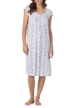 Eileen West Floral Print Cap Sleeve Waltz Nightgown in White/Navy at Nordstrom, Size Xx-Small