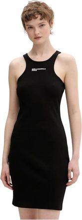 Karl Lagerfeld Kleedjes, Dames, Zwart, M, Katoen, KLJ Ribbed Jurk