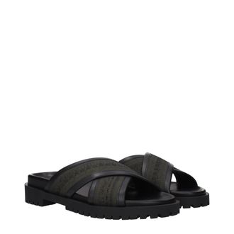 Off-white Mens Green Fabric Flat Sandals