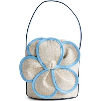Topshop Medium Gino Straw Flower Bag in Lblue at Nordstrom