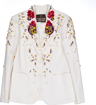Roberto Cavalli White Embroidered and Beaded Blazer, Brand Size 40 ( US Size 6 )
