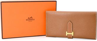 Herm&egrave;s Gold Brown Courchevel Leather Coin Purse/Coin Case (Pre-Owned)