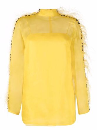 Pucci feather-trim silk blouse - women - Silk - 42 - Yellow