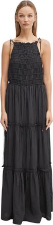 Ganni Viscose Habotai Maxi Smock Slip Jurk - Dames - Maxi kleedjes - Zwart - M - Kleedjes