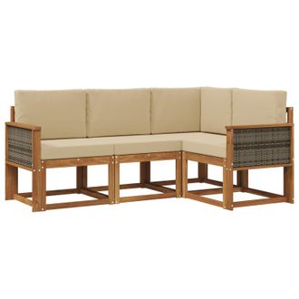 vidaXL Conjunto De Sof&aacute;s De Exterior 4 Pcs Natural Y Beige Poli&eacute;ster Vidaxl