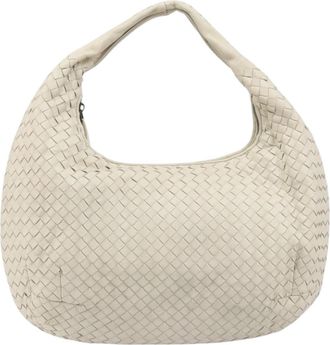 Bottega Veneta Zip Hobo Intrecciato White Leather Handbag (Pre-Owned)