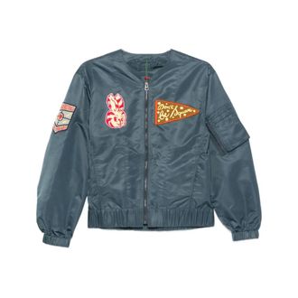 Kenzo Bomber Jackets, female, Blue, Size: XS Badges Light Collarless Bomber