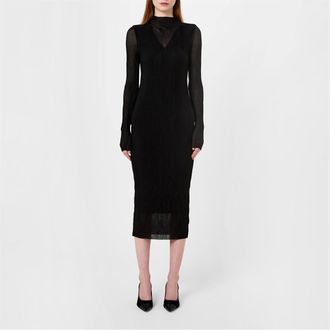 HUGO BOSS Womens Mesh Dress in Black 001 - Size 14 UK