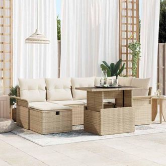 vidaXL Vidaxl - Conjunto De Sof&aacute; De Jard&iacute;n Con Coj&iacute;n 7 Pcs Beige Polirat&aacute;n